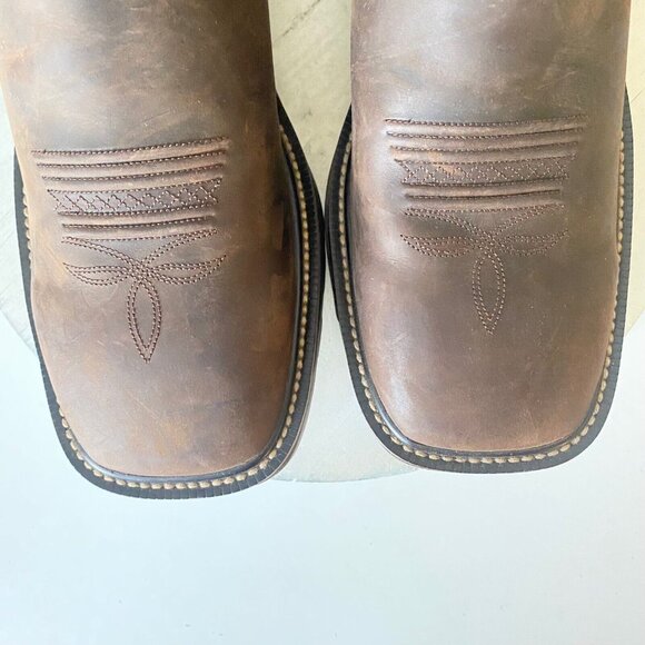 Capitan Mens Brown Cowboy Boots Size 10 D Square Toe Leather Western Rubber Sole - Picture 6 of 10